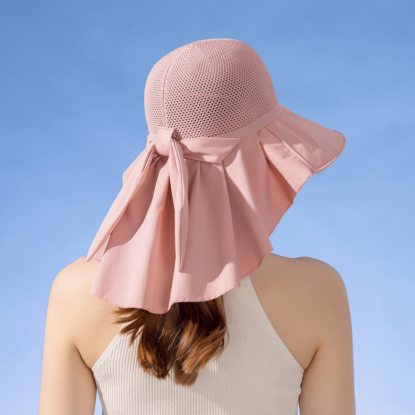 Womens Mesh Panel Wide Brim Sun Hat with Back Flap UV Protection and Tie Detail for Outdoor Activities