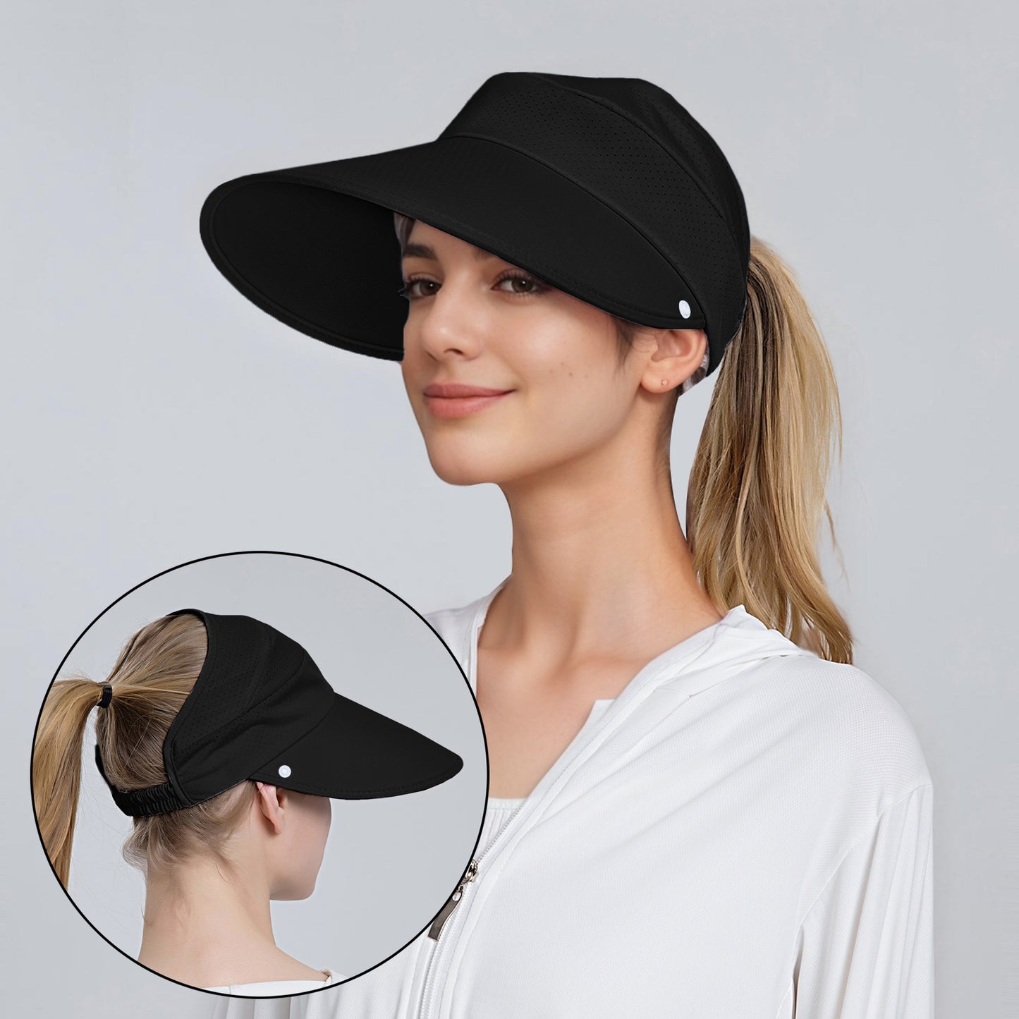 Womens Detachable Face Cover Sun Visor Cap UV Protection Mesh Panel Design with Extra Wide Brim