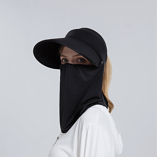 Womens Detachable Face Cover Sun Visor Cap UV Protection Mesh Panel Design with Extra Wide Brim