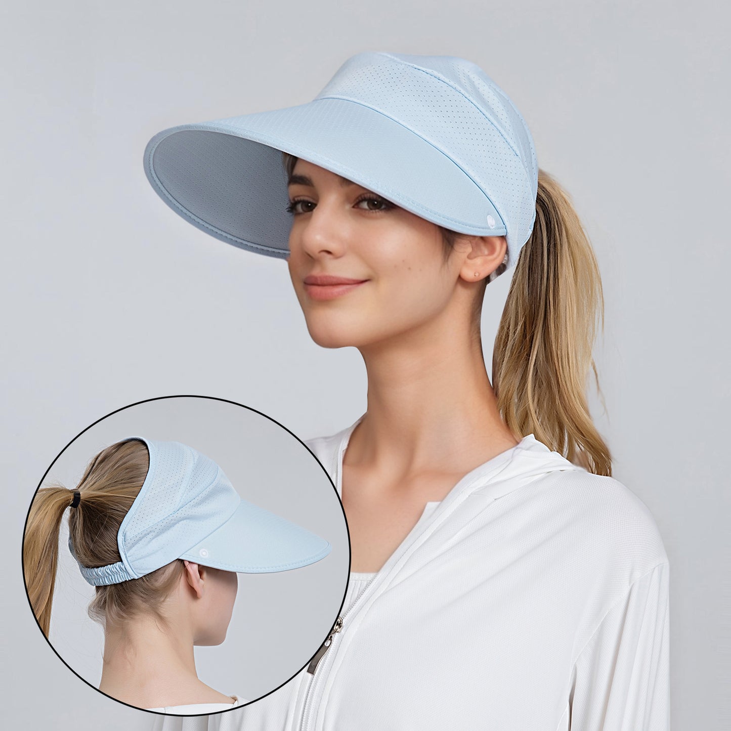 Womens Detachable Face Cover Sun Visor Cap UV Protection Mesh Panel Design with Extra Wide Brim