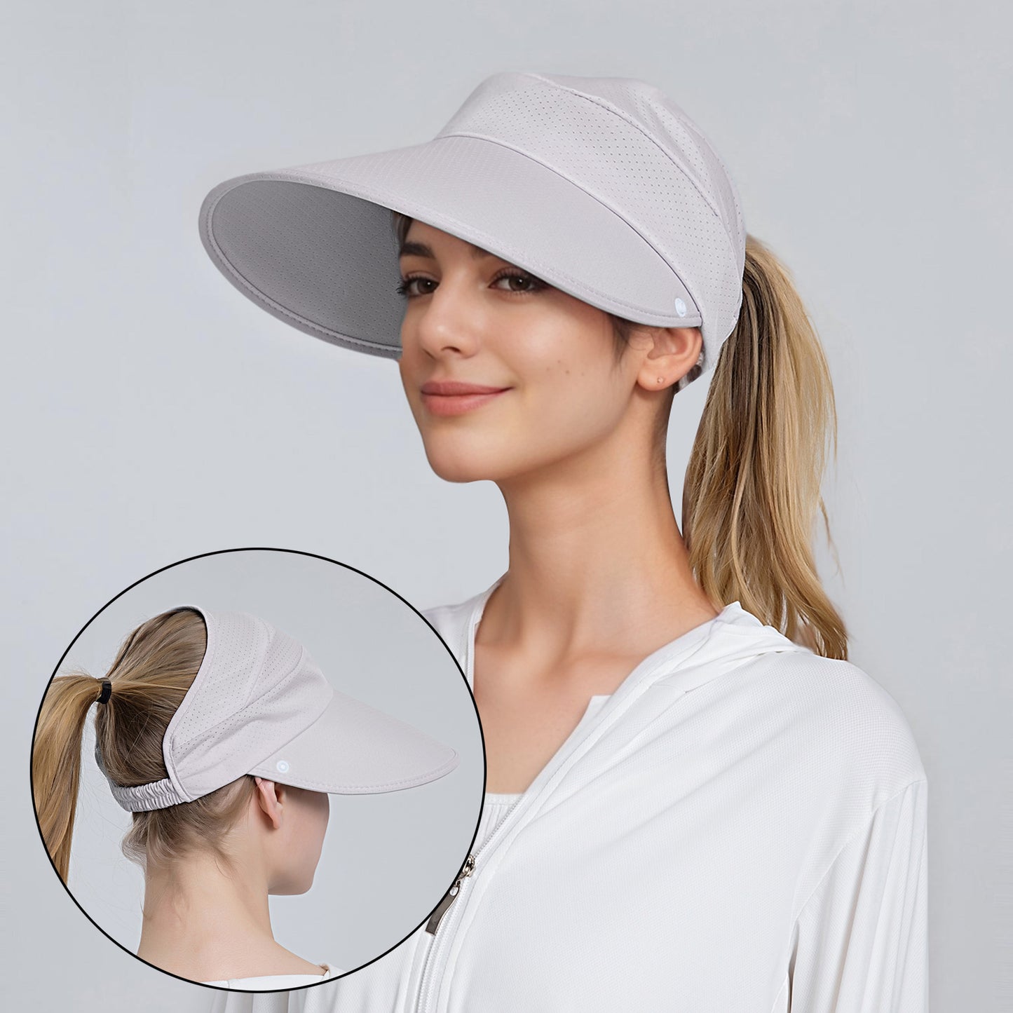 Womens Detachable Face Cover Sun Visor Cap UV Protection Mesh Panel Design with Extra Wide Brim