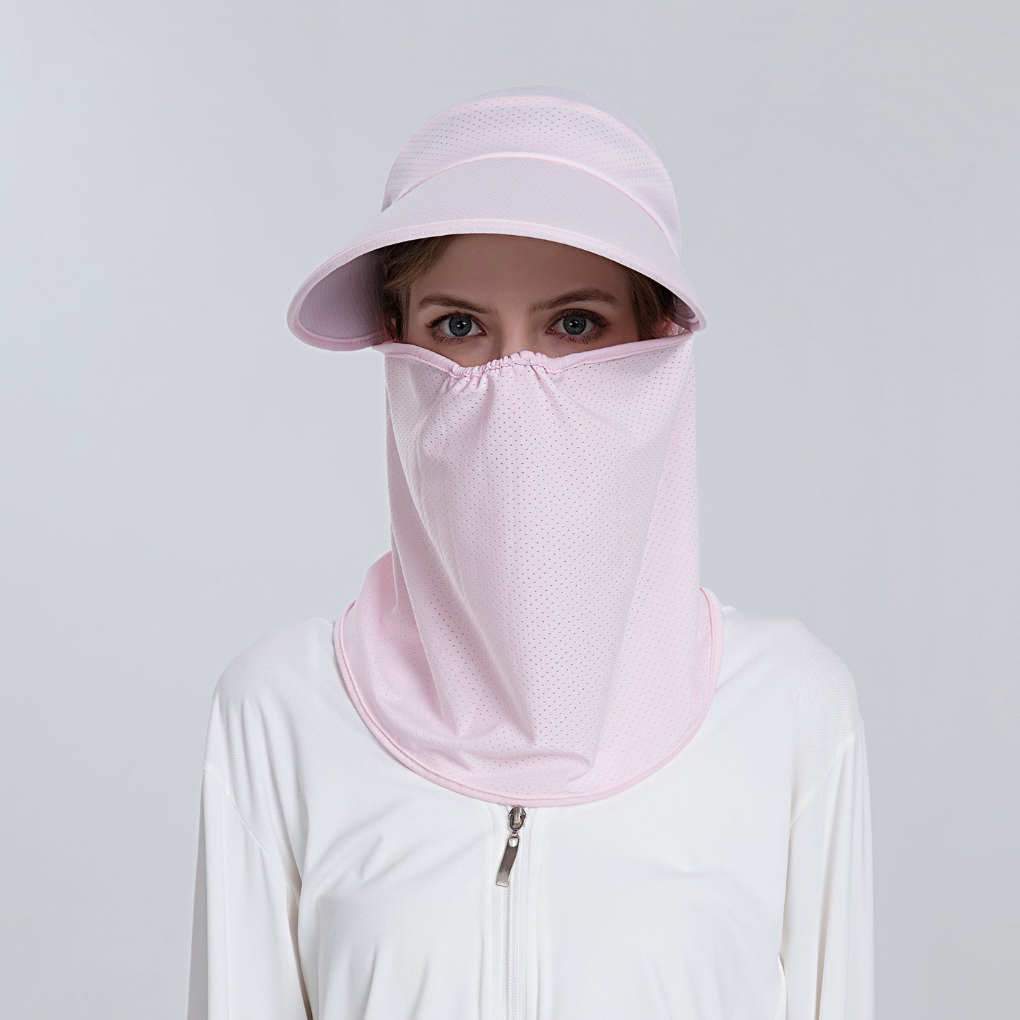 Womens Detachable Face Cover Sun Visor Cap UV Protection Mesh Panel Design with Extra Wide Brim