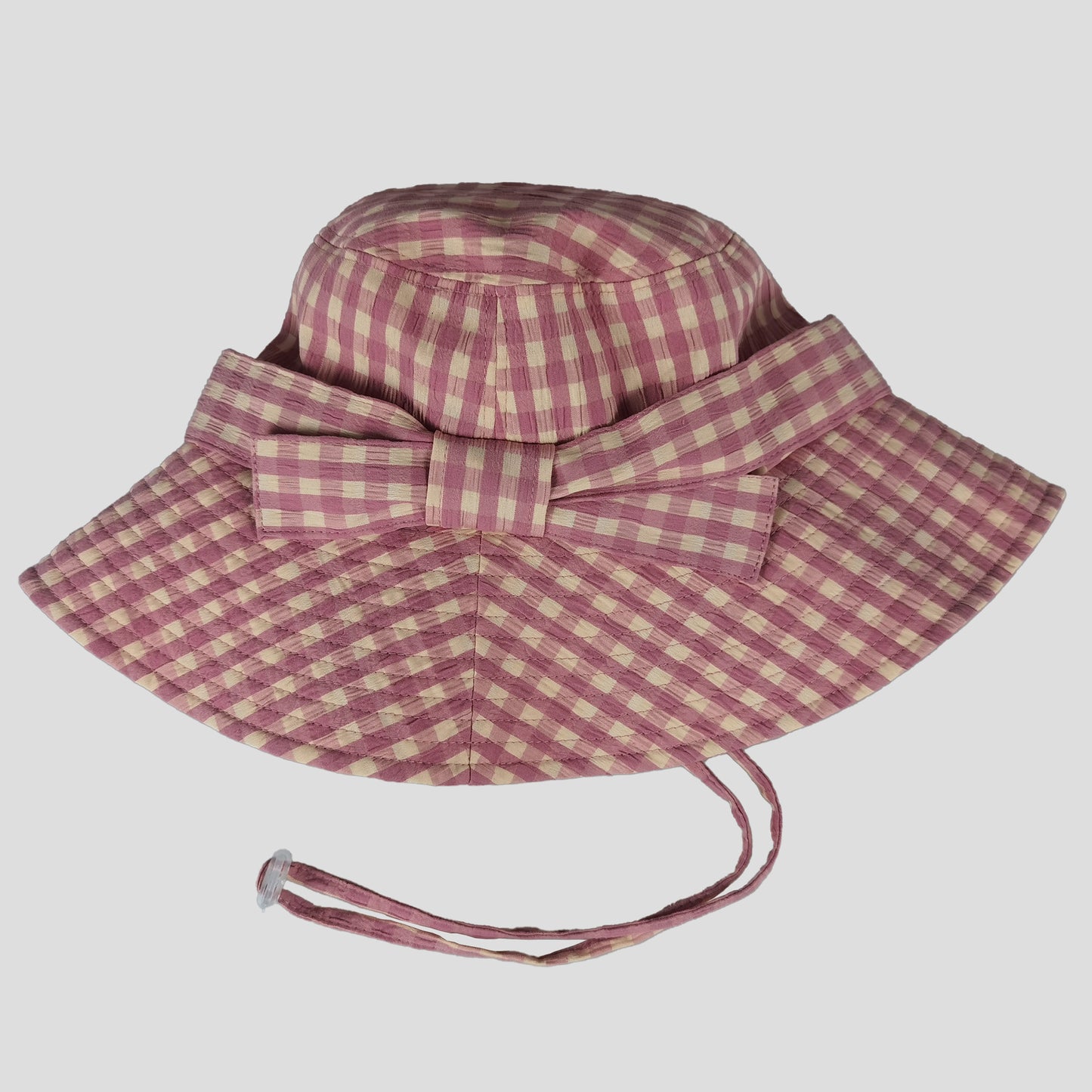 Women's Gingham Wide - Brim Sun Hat with Bow Chin Strap