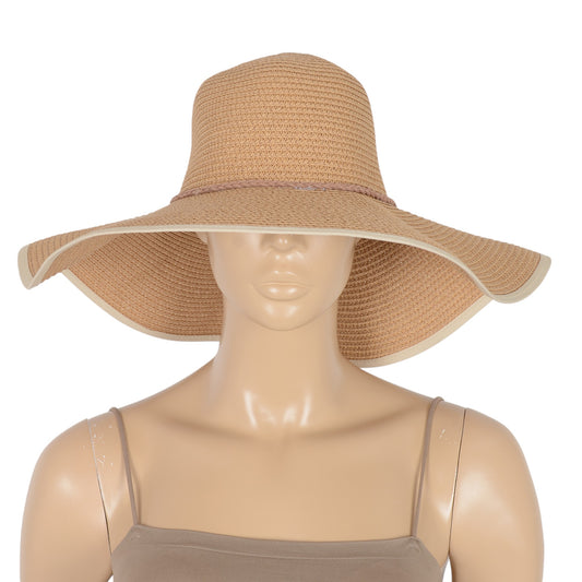 Wide Brim Straw Sun Hat with Braided Cord Detail Lightweight Packable Design for Beach Outdoor Protection