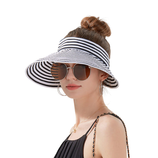 Striped Wide Brim Sun Visor Hat Lightweight Foldable Design for Outdoor Travel Beach Hiking Sports Vacations