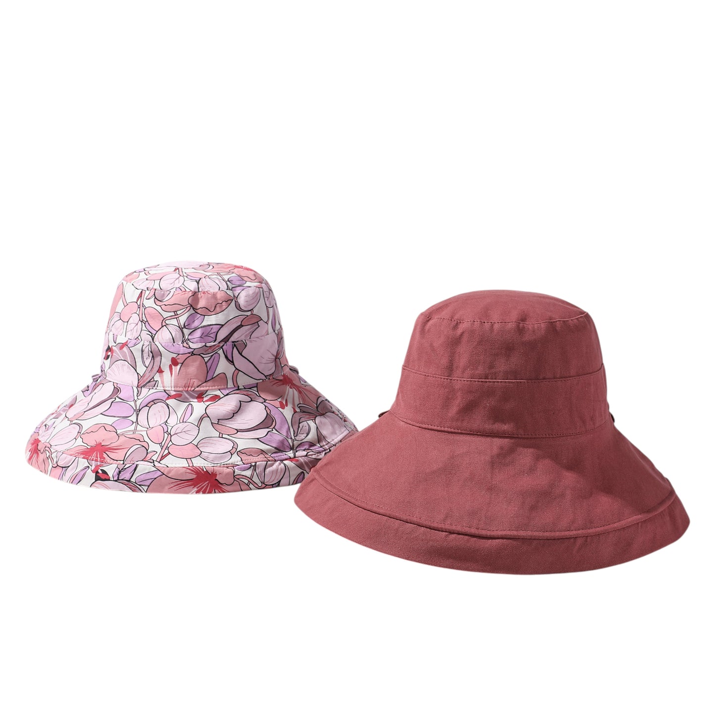 2-in-1 Women's Floral & Solid Double-Sided Bucket Hat for Outdoor