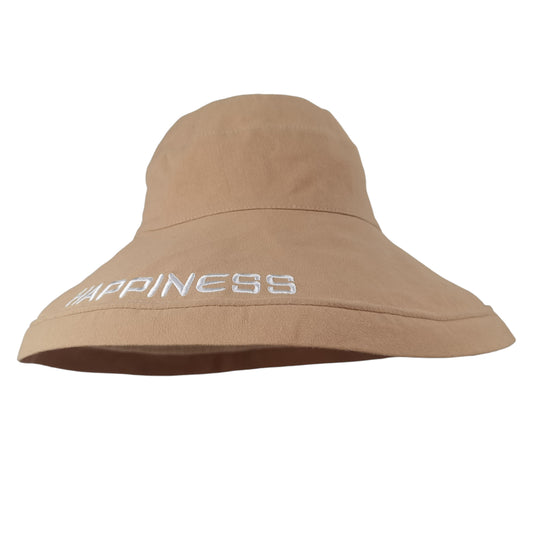 Women's HAPPINESS Embroidered Wide - Brim Bucket Hat
