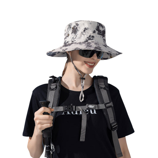 Wide Brim Outdoor Sun Hat with Adjustable Chin Strap for Hiking Camping Travel Beach
