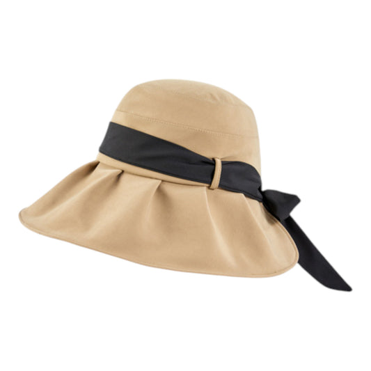 Women's Wide Brim Floppy Sun Hat with Contrast Bow Band and Structured Crown