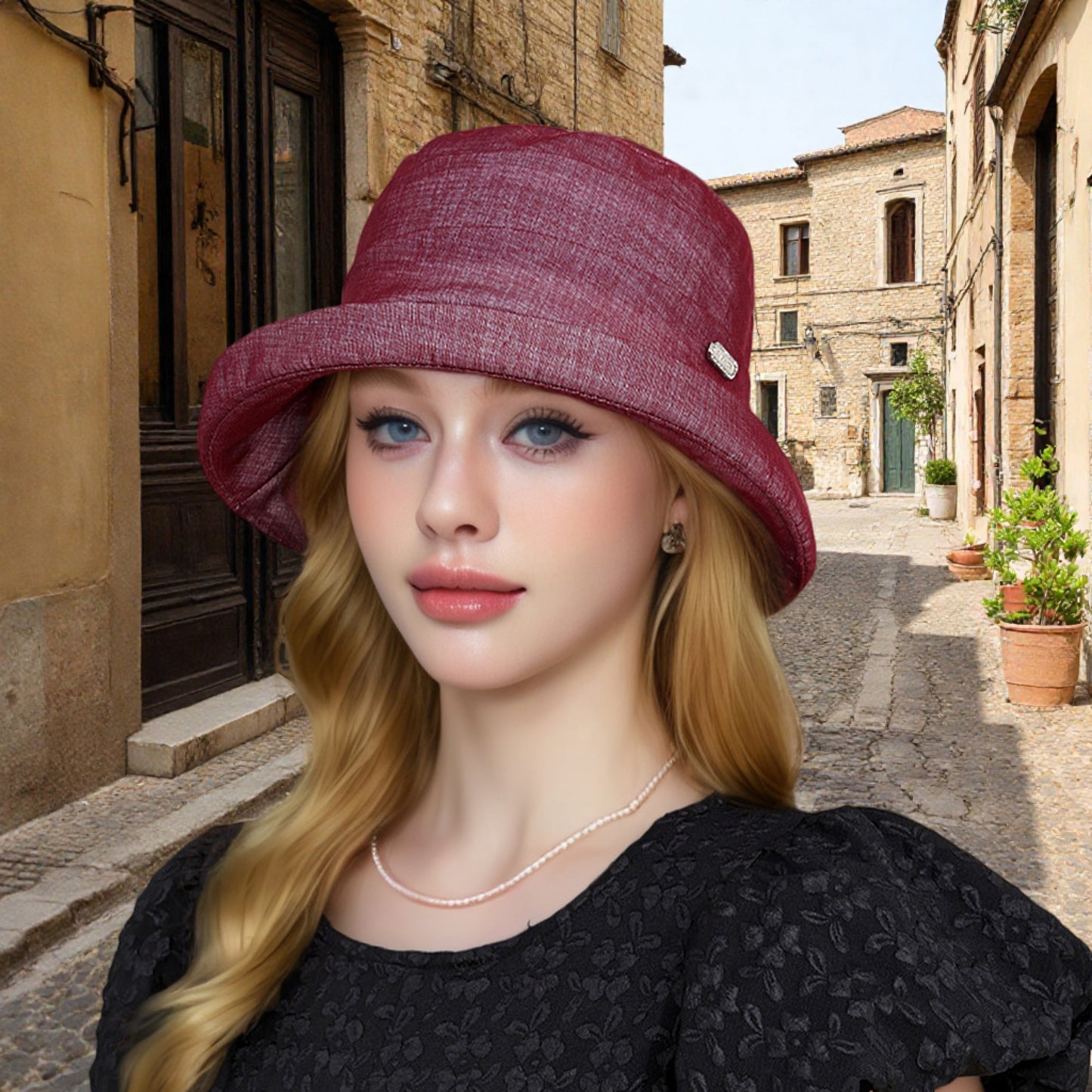 Structured Bucket Hat with Pleated Band Design and Wide Brim for Elegant Everyday Sun Protection