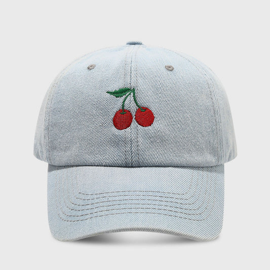 Denim Baseball Cap with Cherry Embroidery