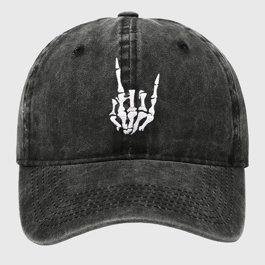 Vintage Washed Skull Hand Embroidered Baseball Cap
