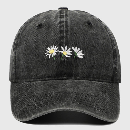 Vintage - Washed Baseball Cap with Daisy Embroidery