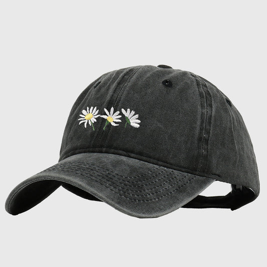 Vintage - Washed Baseball Cap with Daisy Embroidery