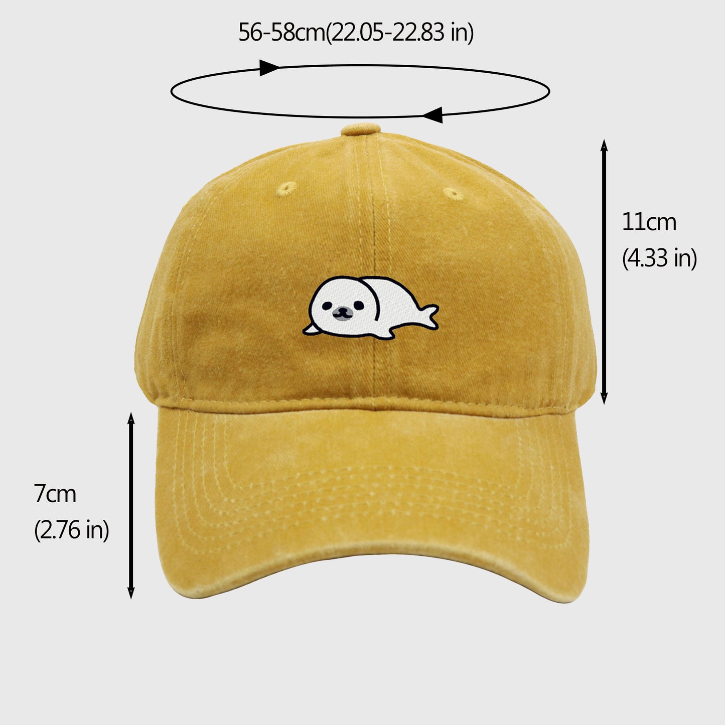 Vintage Washed Baseball Cap with Cute Seal Embroidery