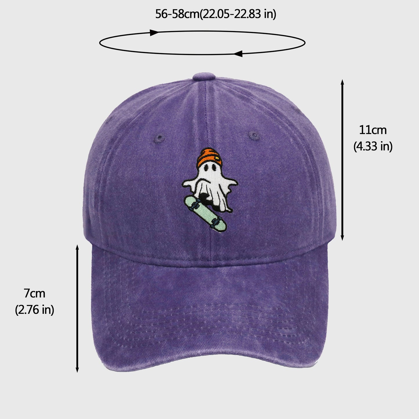 Vintage Washed Baseball Cap with Skateboarding Ghost Embroidery