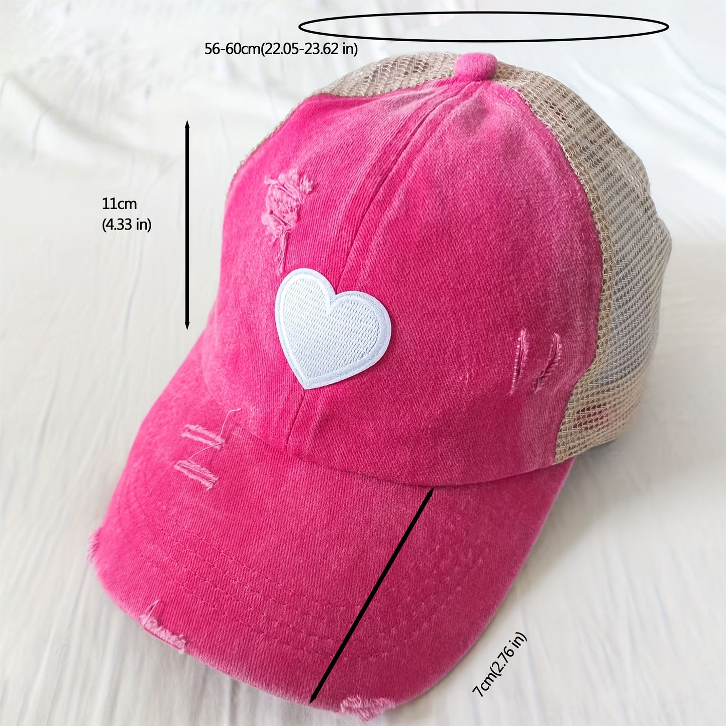Distressed Trucker Hat with White Heart Patch