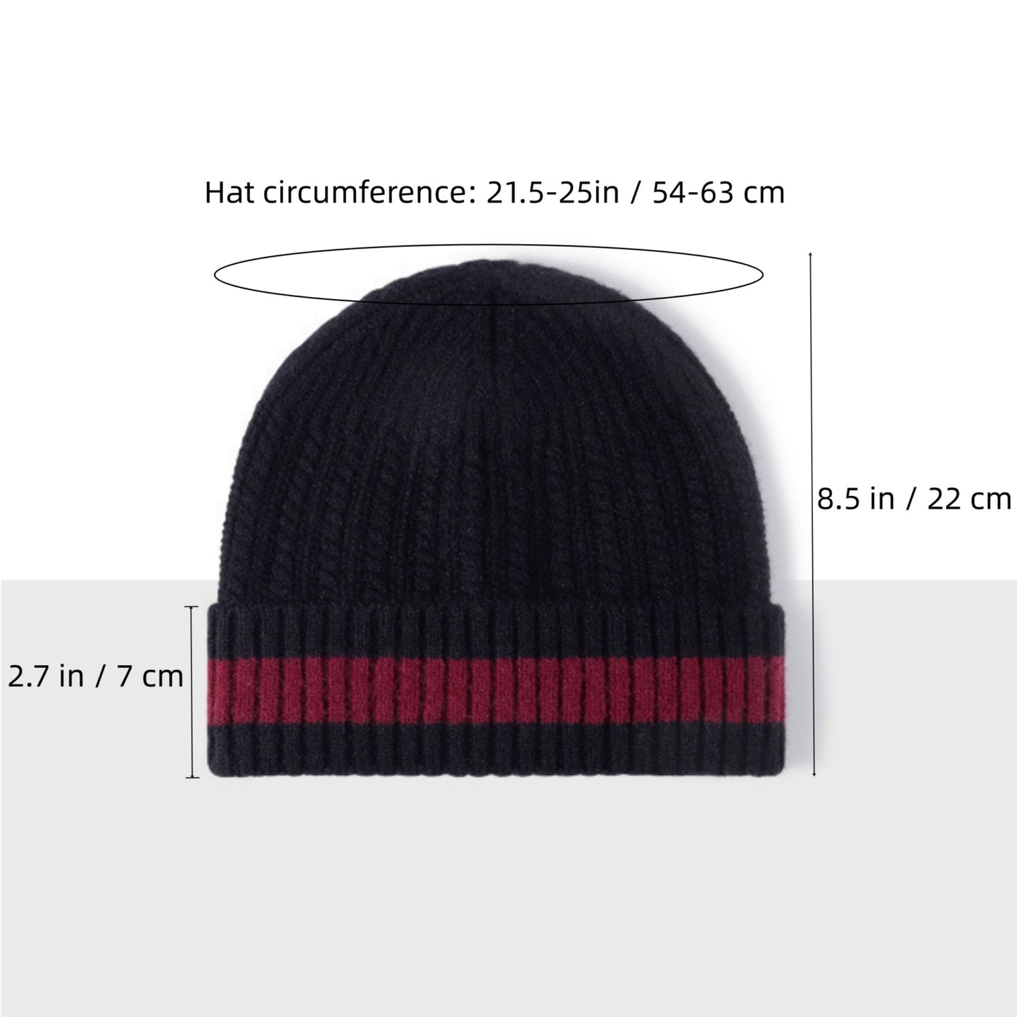 Unisex Rib Knit Beanie with Folded Cuff and Contrast Stripe Detail