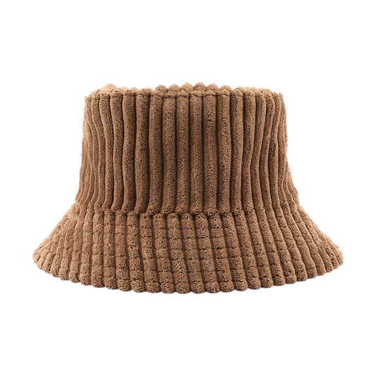 Corduroy Bucket Hat Soft Plush Ribbed Texture Warm Winter Hat with Adjustable Fit