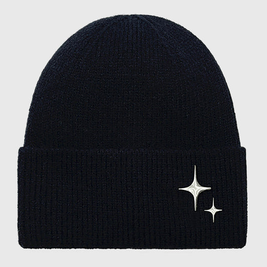 Coral Knitted Beanie with Star Embroidery - Stylish & Warm Winter Hat