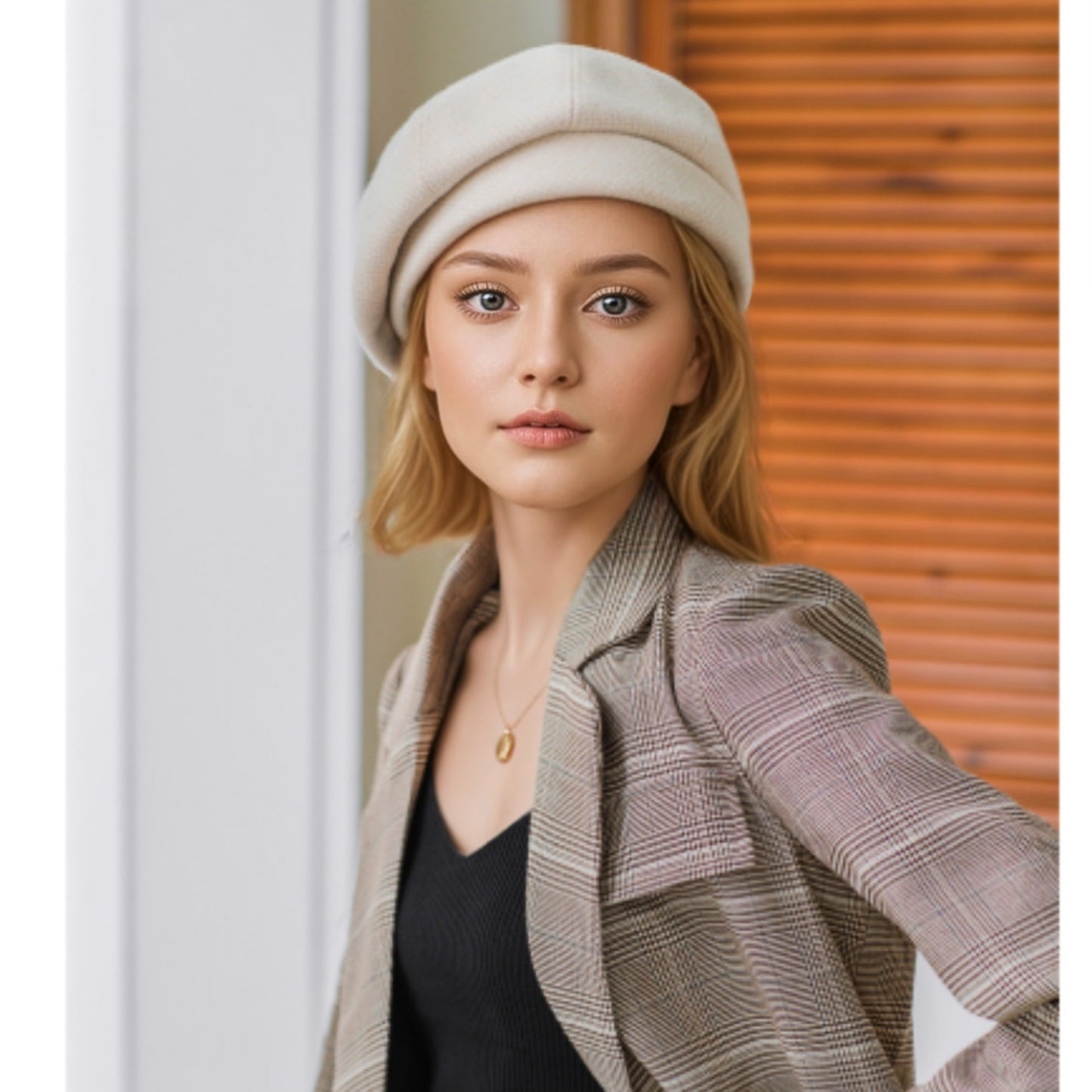 Classic Houndstooth Wool Blend Newsboy Cap