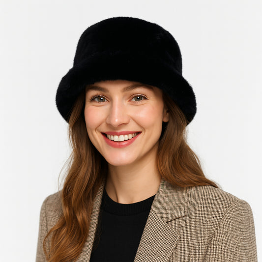 Plush Fuzzy Bucket Hat with Soft Warm Feel and Full-Cover Design