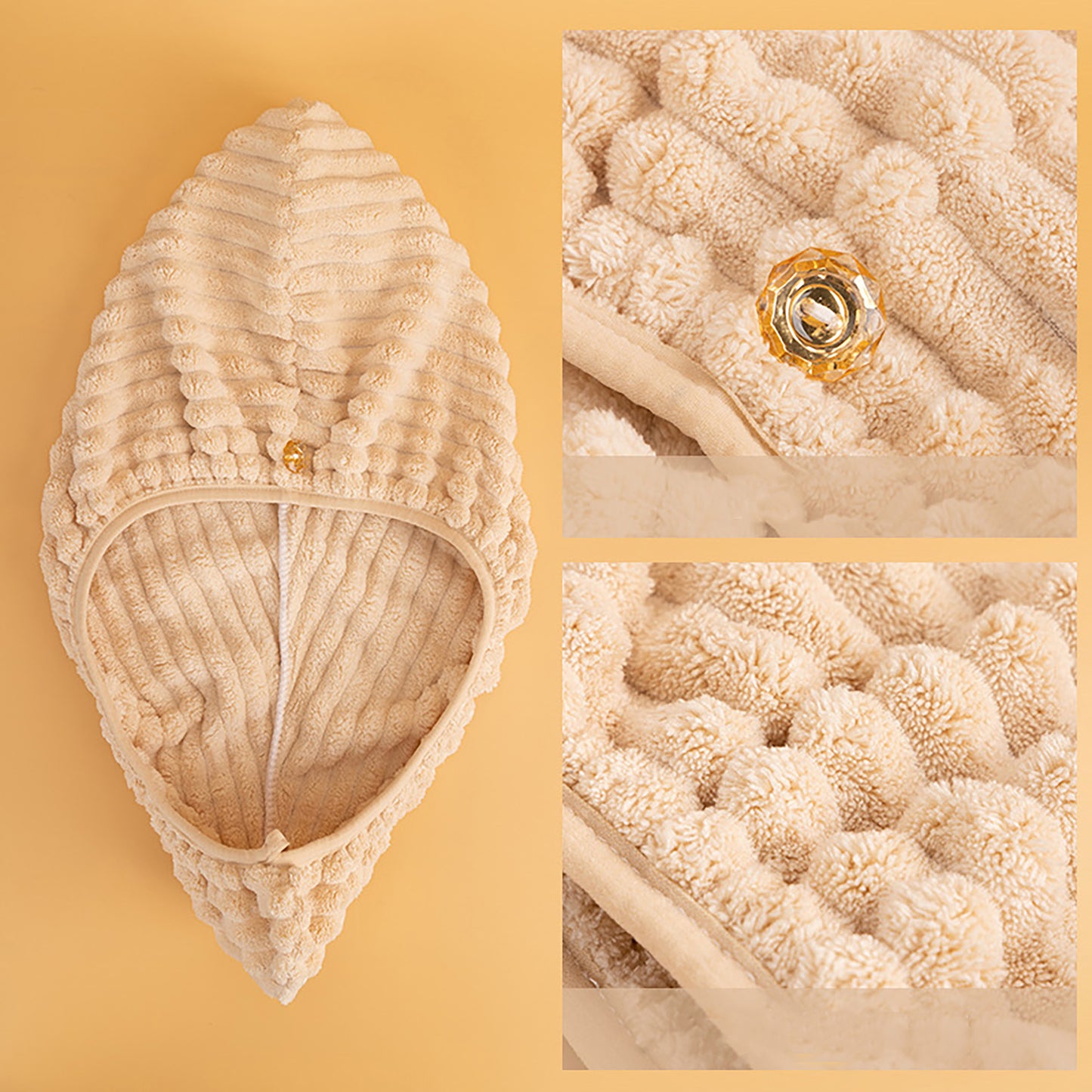Absorbent Plush Hair Drying Towel Cap with Button Closure for Gentle Drying