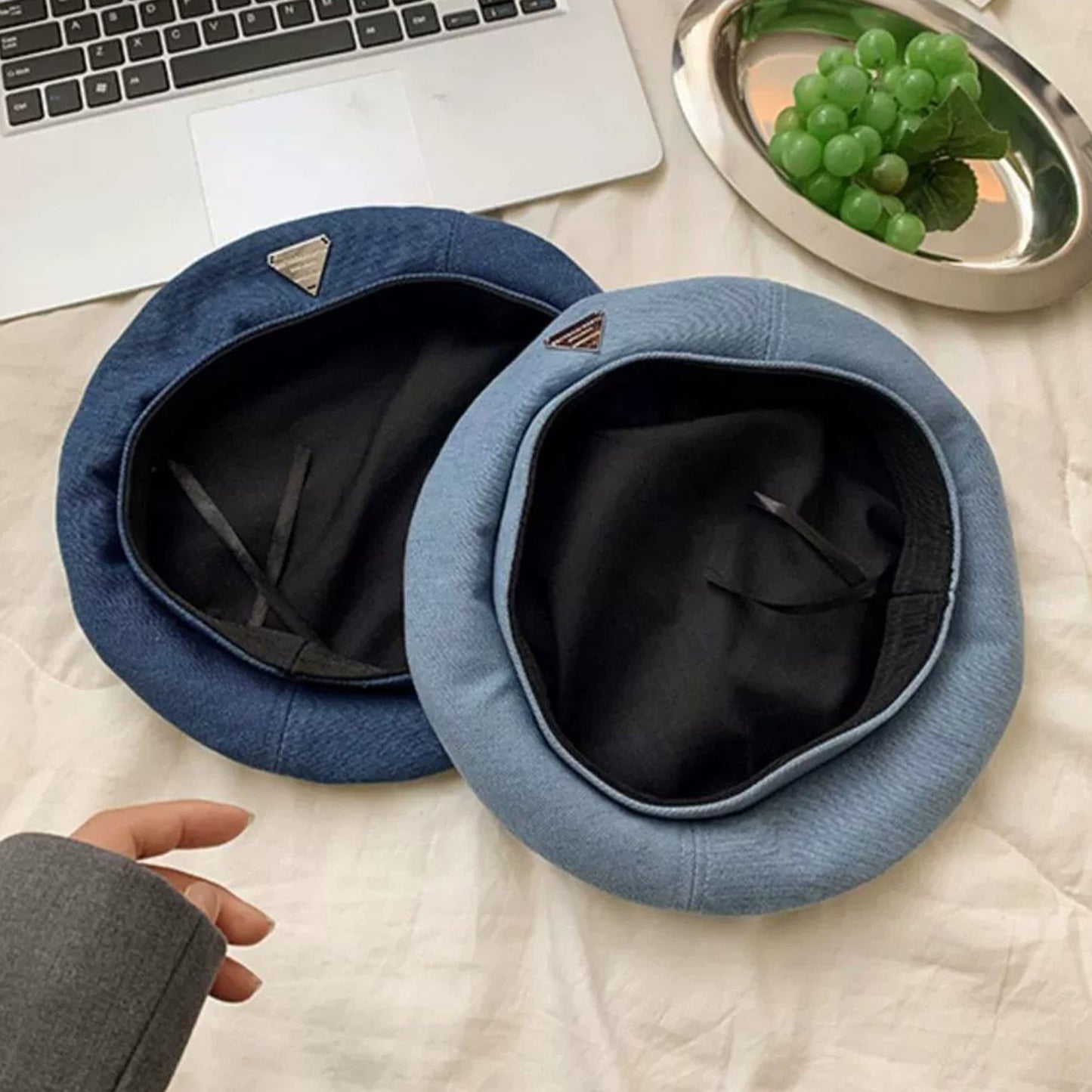 Denim Beret Hat Lightweight Structured Fit Soft Fabric Classic Style