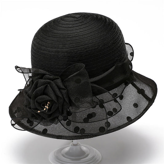 Straw Sun Hat Polka Dot Bow Flower Dressy Summer Hat
