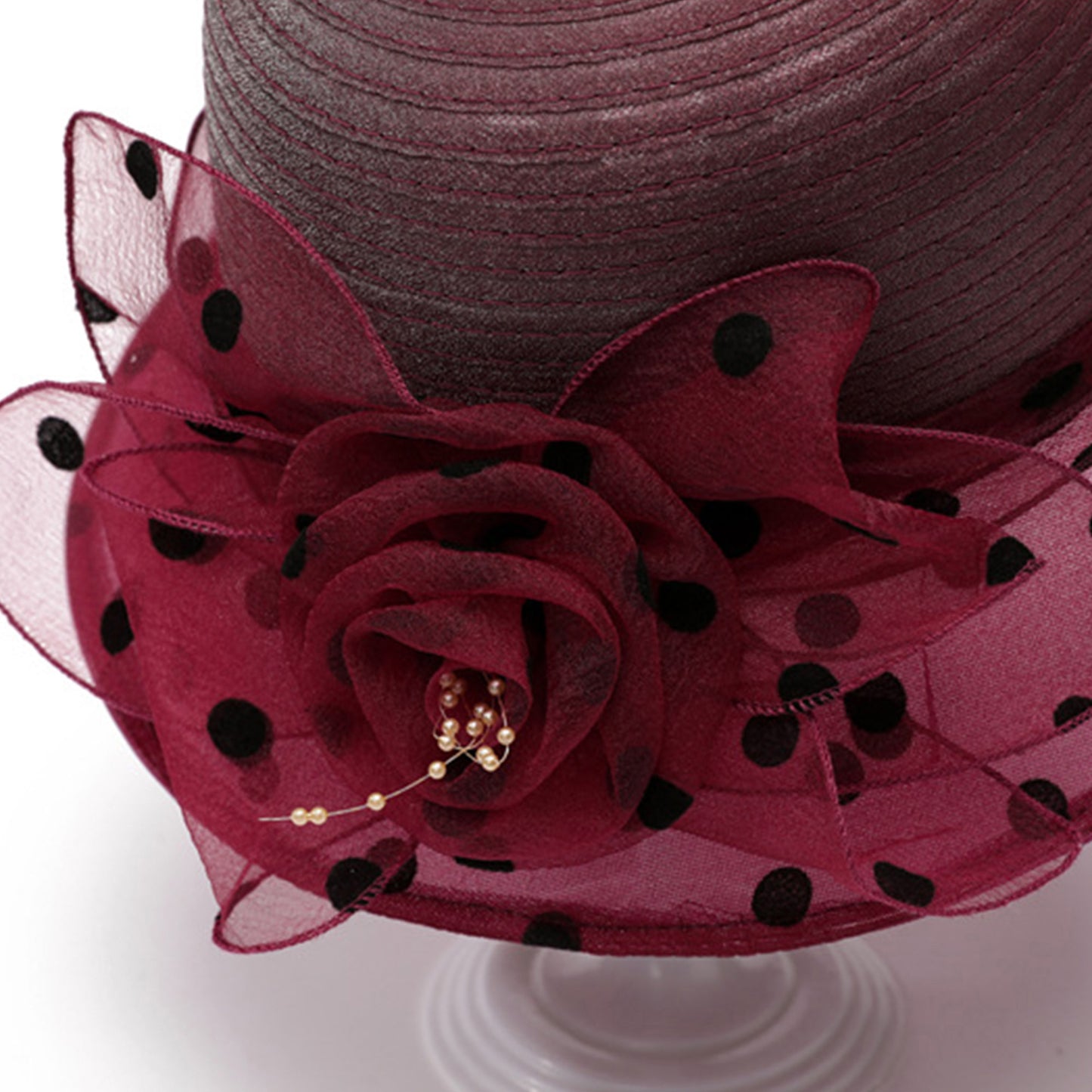 Straw Sun Hat Polka Dot Bow Flower Dressy Summer Hat
