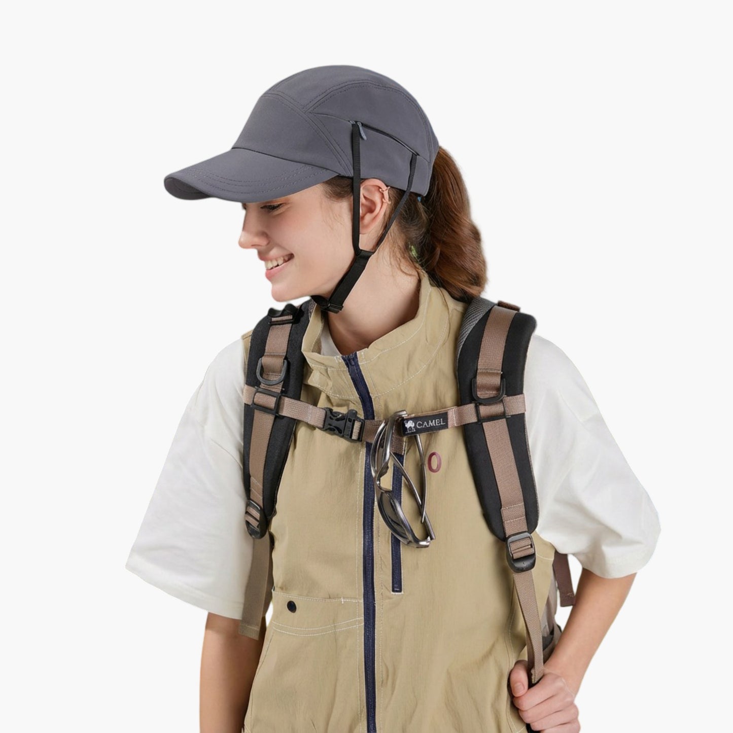 Outdoor Baseball Cap with Hidden Chin Strap Breathable Sports Hiking Sun Hat Adjustable Fit