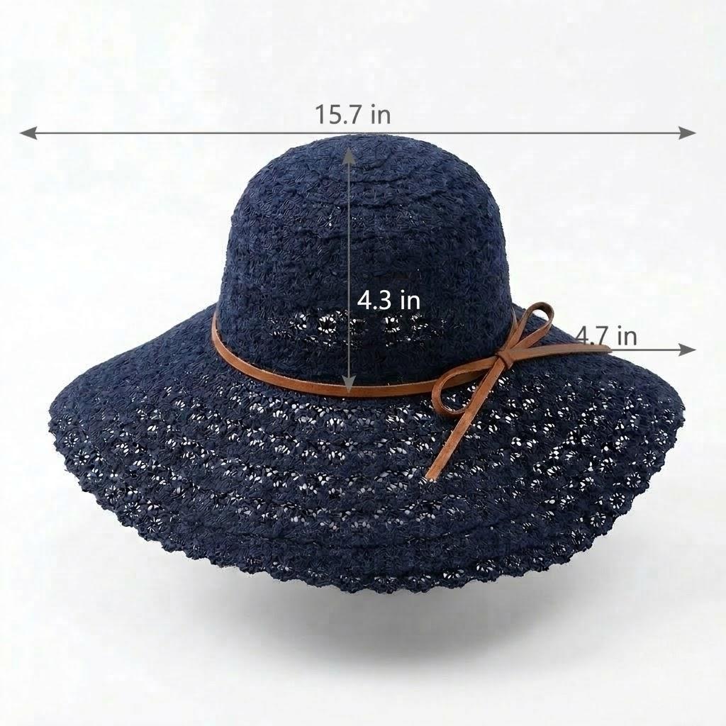 Wide Brim Crochet Sun Hat Lightweight Breathable Straw Hat with Chin Strap