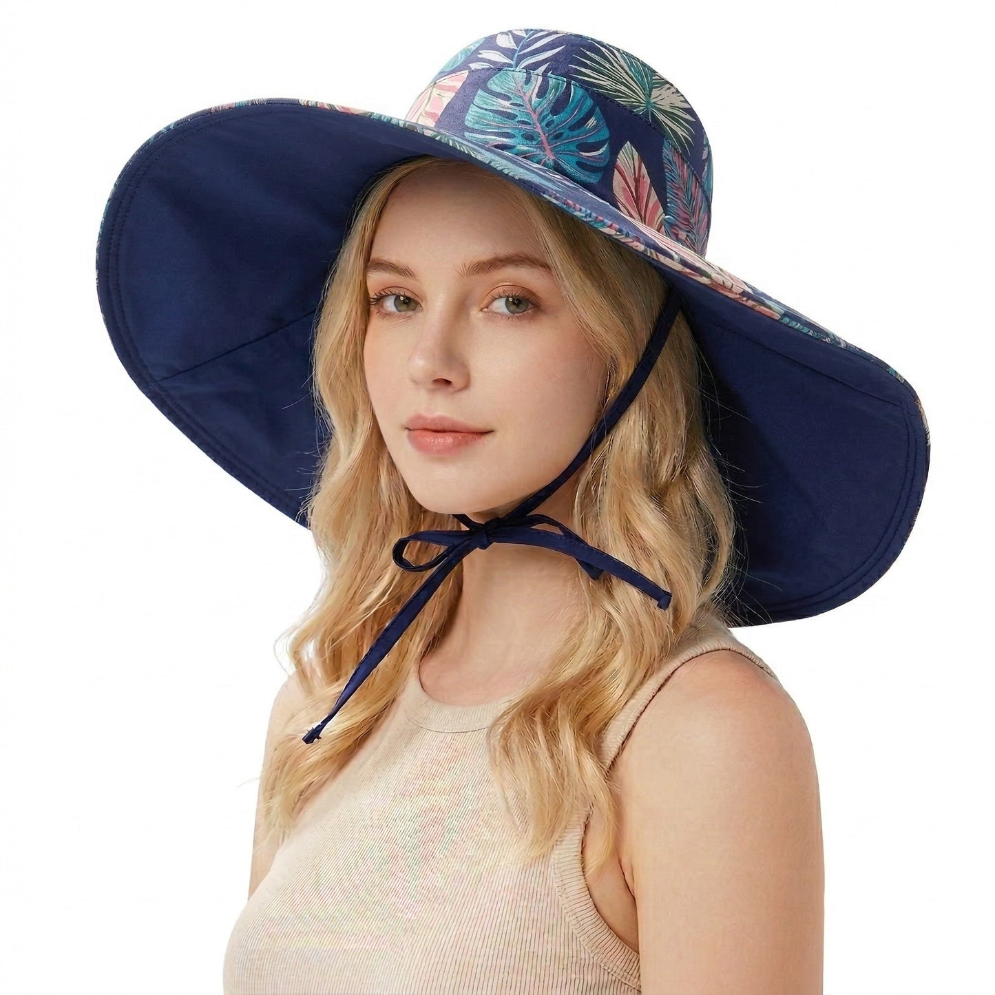 Reversible Wide Brim Sun Hat UV Protection Floral Print Beach Outdoor Bucket Hat