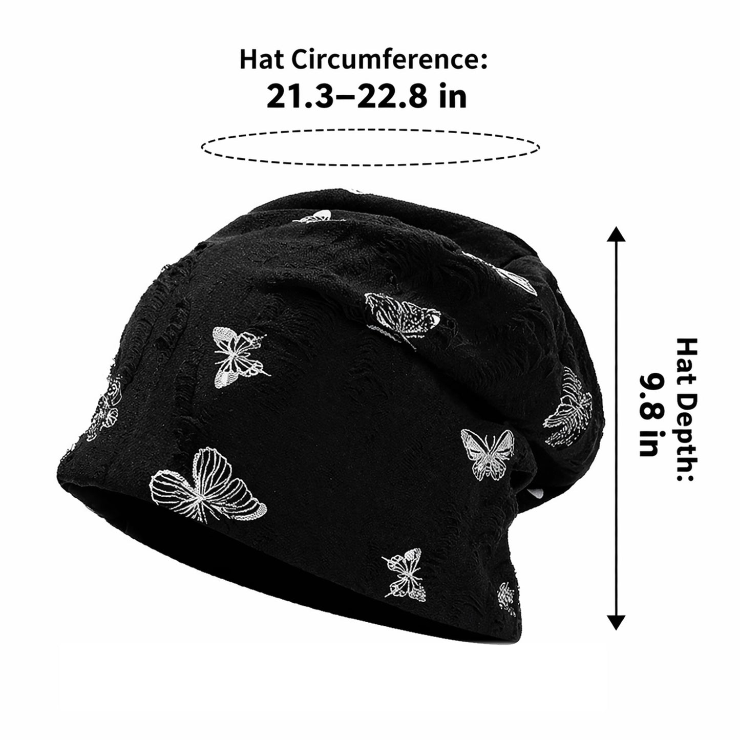 Women Butterfly Embroidery Slouchy Beanie Soft Lightweight Breathable Casual Hat
