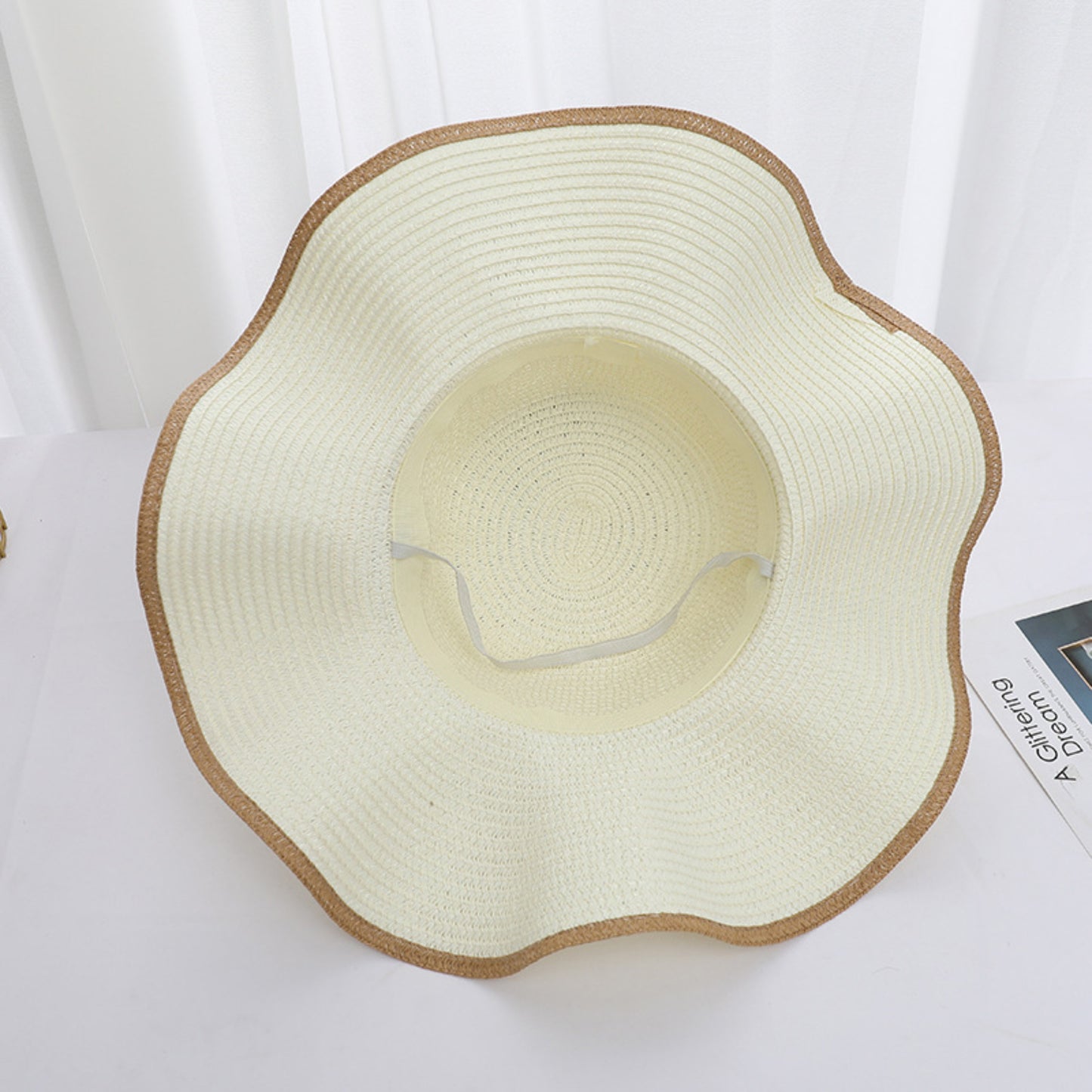 Women Wide Brim Sun Hat with Floral Accent Adjustable Fit Elegant Summer Beach Hat
