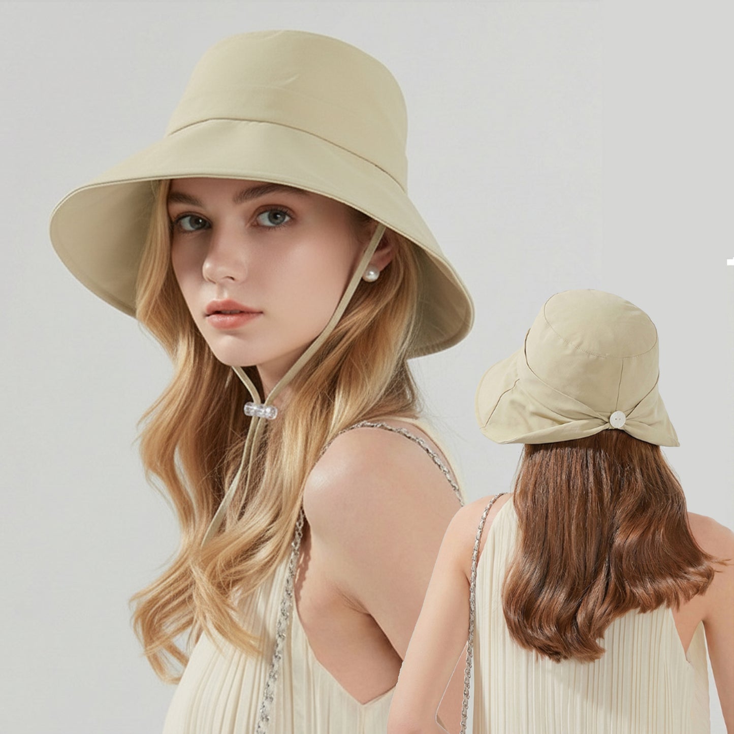 Wide Brim Sun Hat with Chin Strap Adjustable Fit UV Protection Bucket Hat