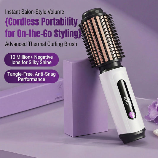 Heated Round Brush Hair Styler with Digital Temperature Display and Adjustable Heat