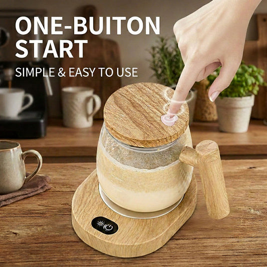 Electric Self-Stirring Glass Mug with Heating Base and USB Cable