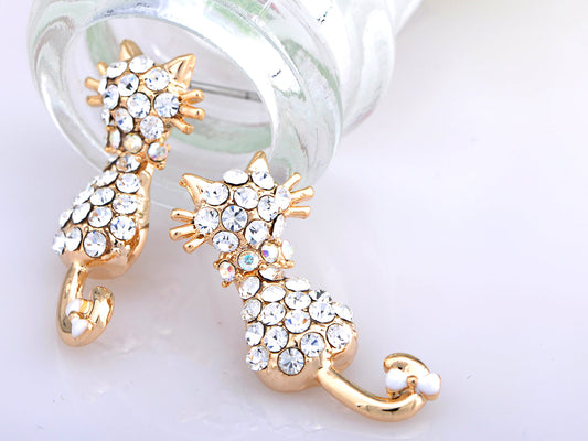 Relaxing Gazing Kitten Cat Bow Element Earrings