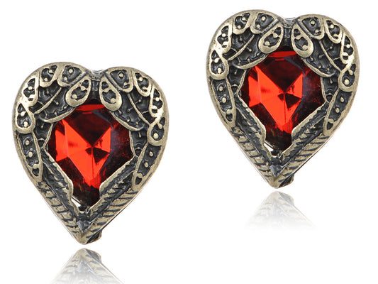 Wine Red Heart Wings Stud Earrings