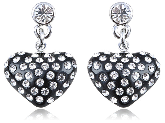 Petite Elements Encrusted Black Heart Drop Earrings