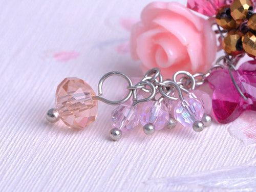 Mini Rose Pink Cluster Of Baubles Flower Trinkets Drop Earrings