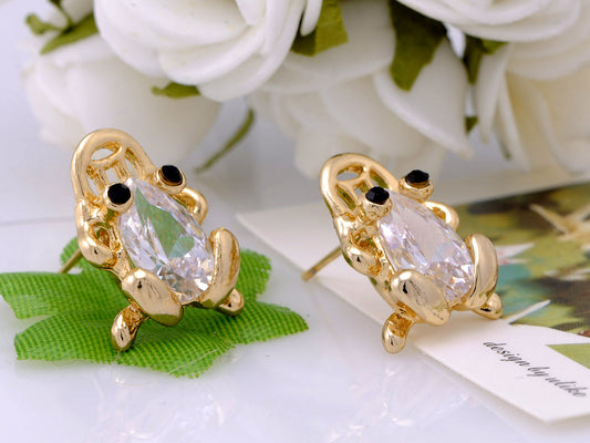 Mini Lucky Fortune Symbol Bodied Asian Frog Button Earrings