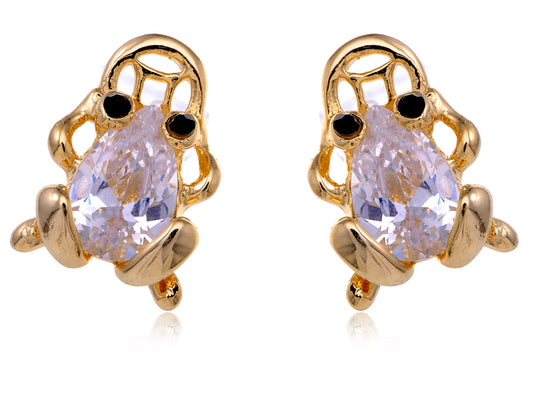 Mini Lucky Fortune Symbol Bodied Asian Frog Button Earrings