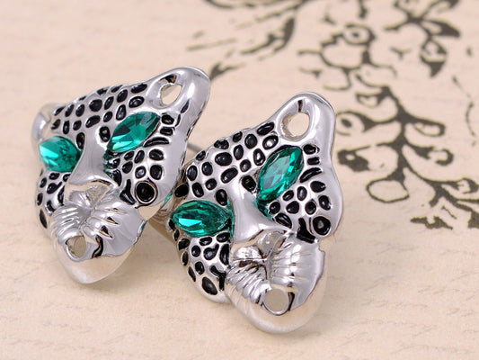 Emerald Eyed Black Spots Cheetah Button Earrings