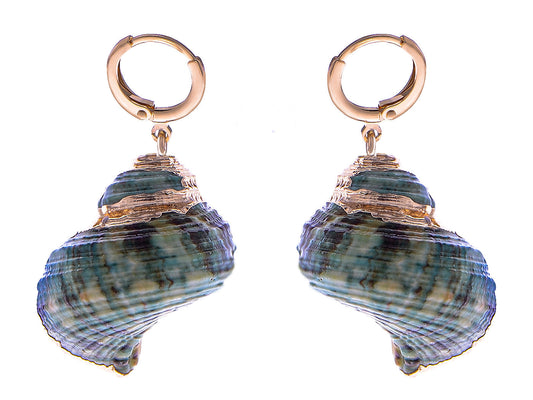 Alilang Seashell Drop Dangle Earrings Golden Accent Mermaid Green Ocean Sea Conch