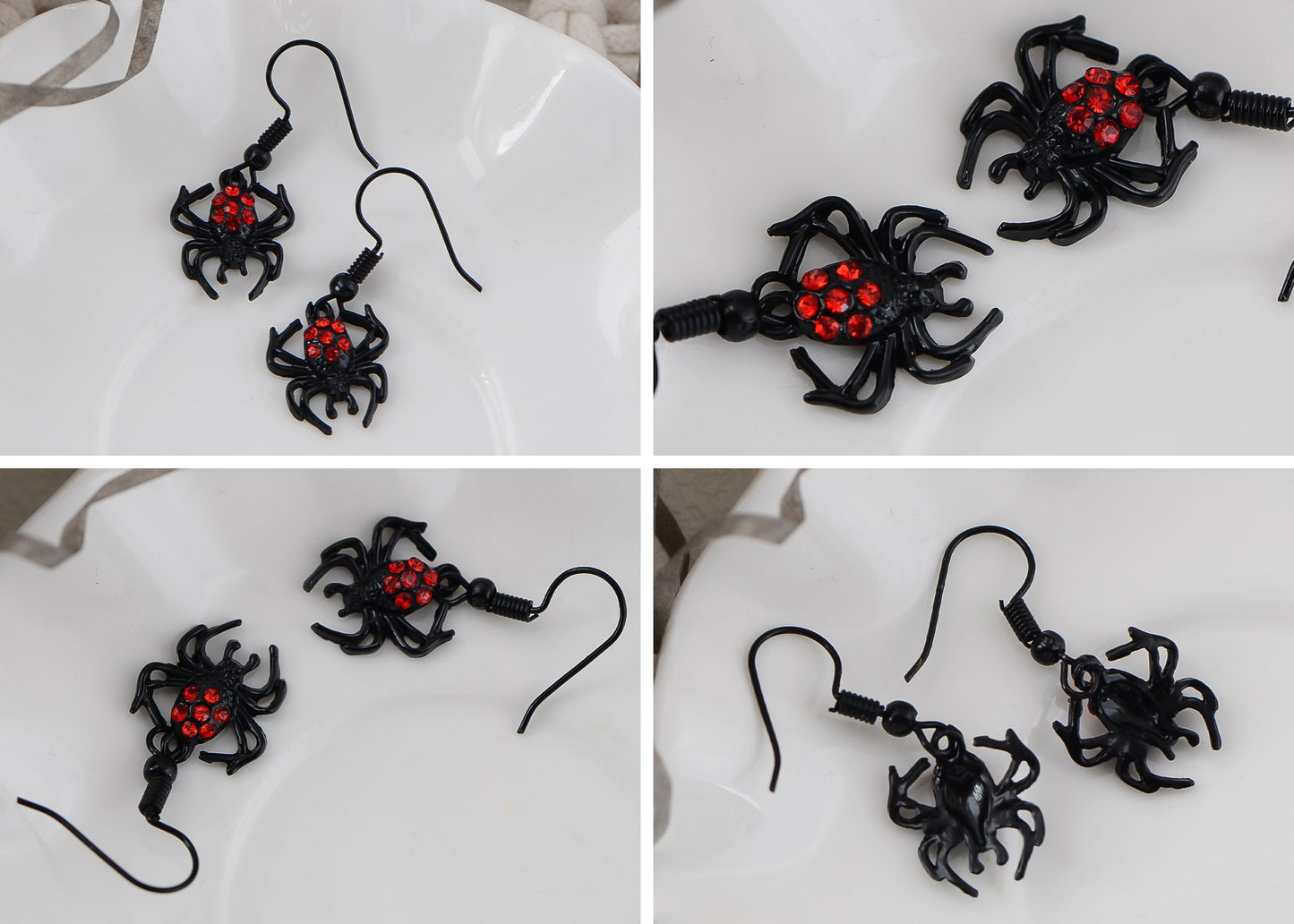 Alilang Halloween Crystal Rhinestones Spider Black Earrings Dangle Drop Witch Earrings Festival Bat Jewelry