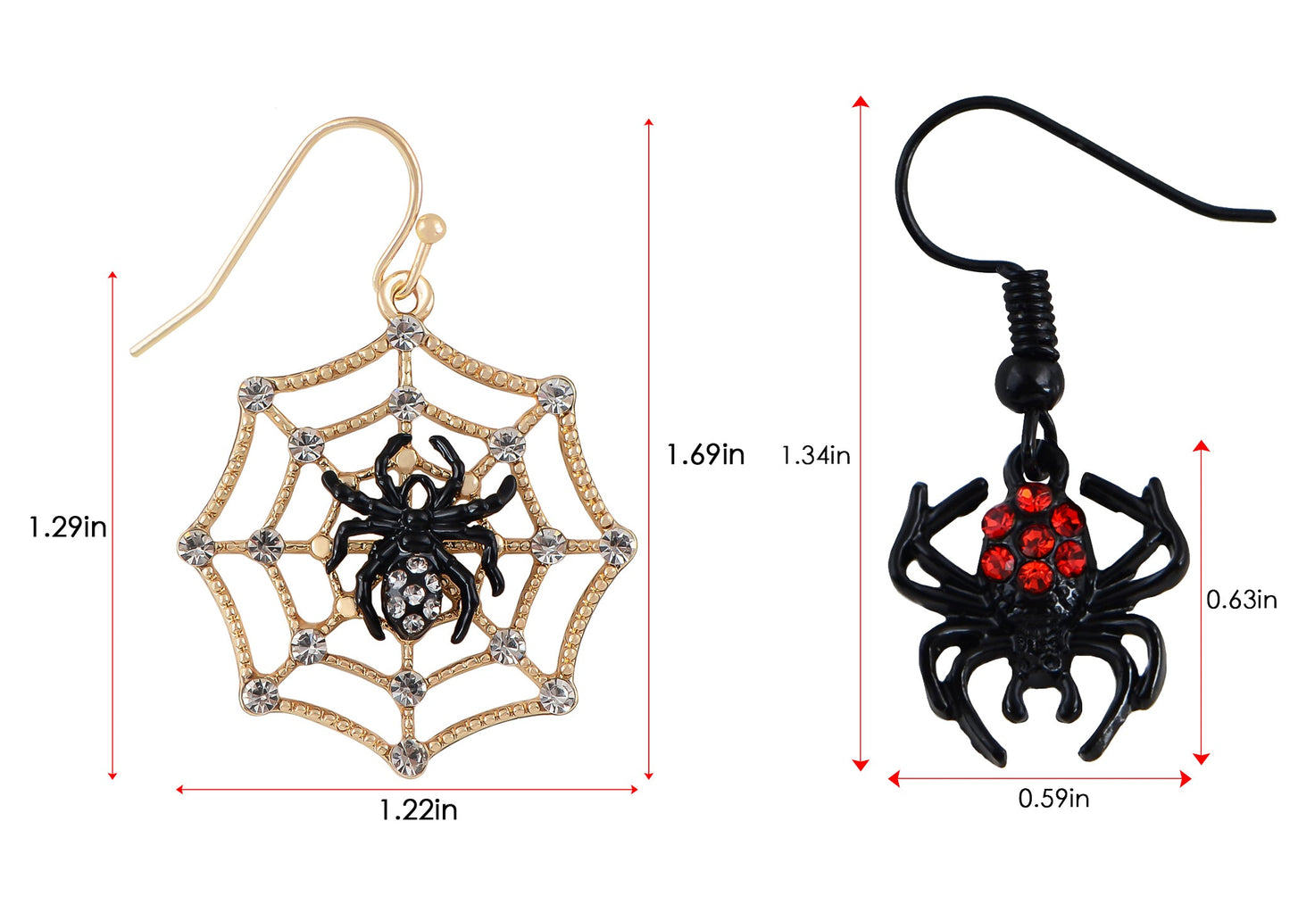 Alilang Halloween Crystal Rhinestones Spider Black Earrings Dangle Drop Witch Earrings Festival Bat Jewelry