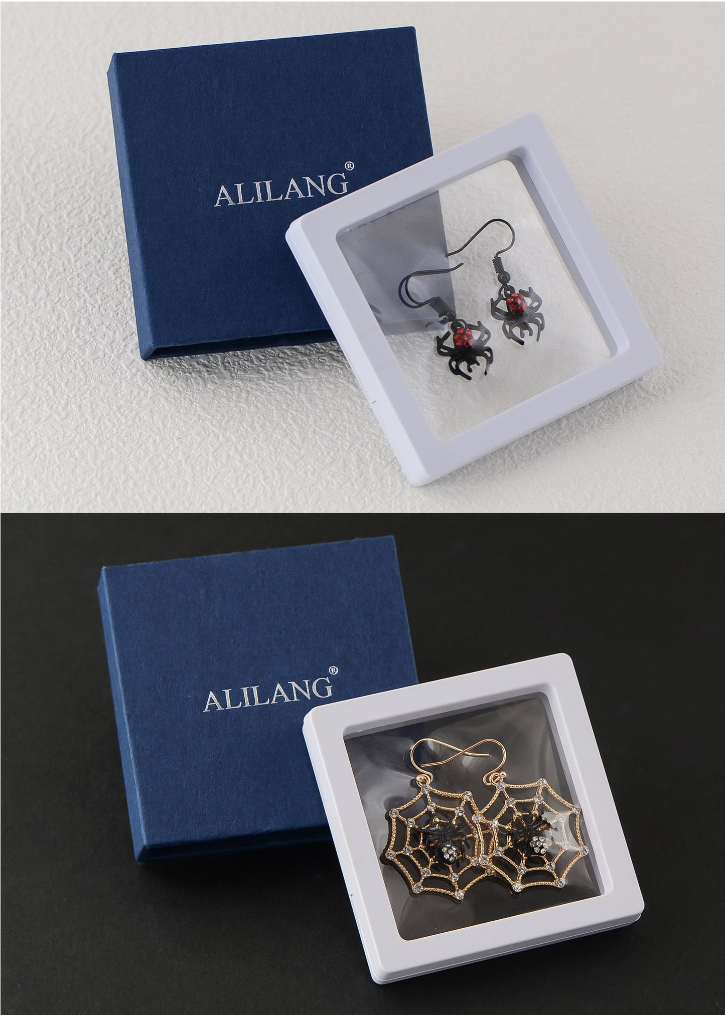 Alilang Halloween Crystal Rhinestones Spider Black Earrings Dangle Drop Witch Earrings Festival Bat Jewelry