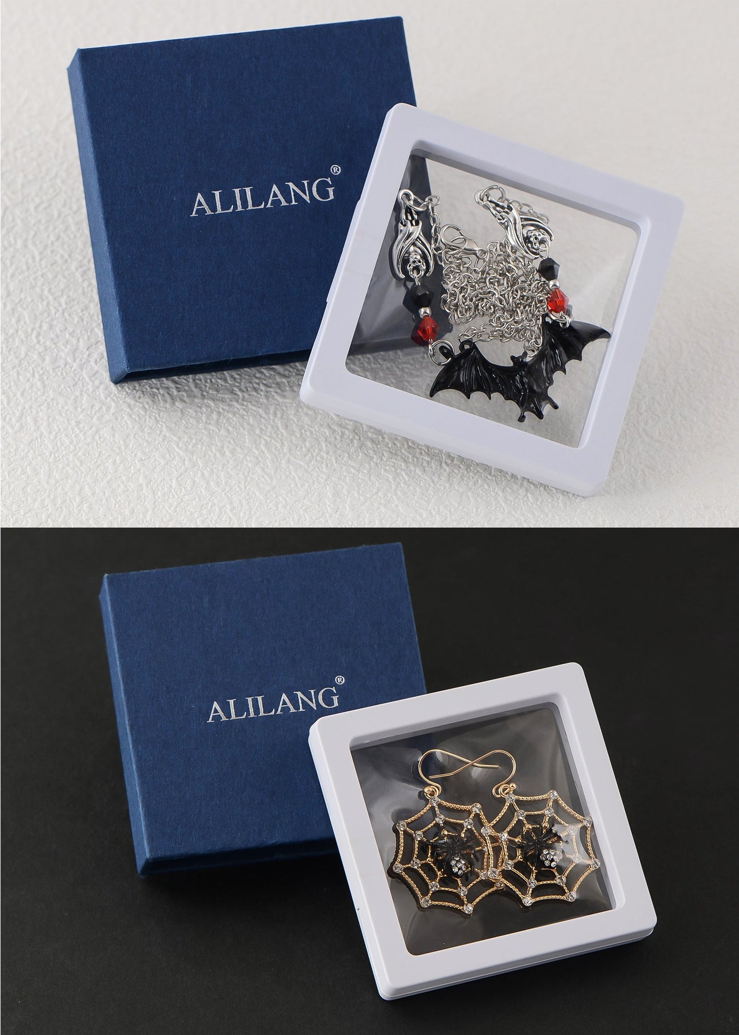 Alilang Halloween Crystal Rhinestones Spider Black Earrings Dangle Drop Witch Earrings Festival Bat Jewelry